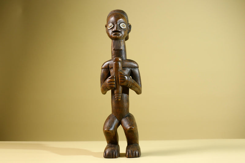 African Tribal Bearded Figure: Hand Carved Wood Cultural Art Sculpture Decor-G5799