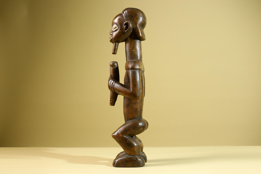 African Tribal Bearded Figure: Hand Carved Wood Cultural Art Sculpture Decor-G5799