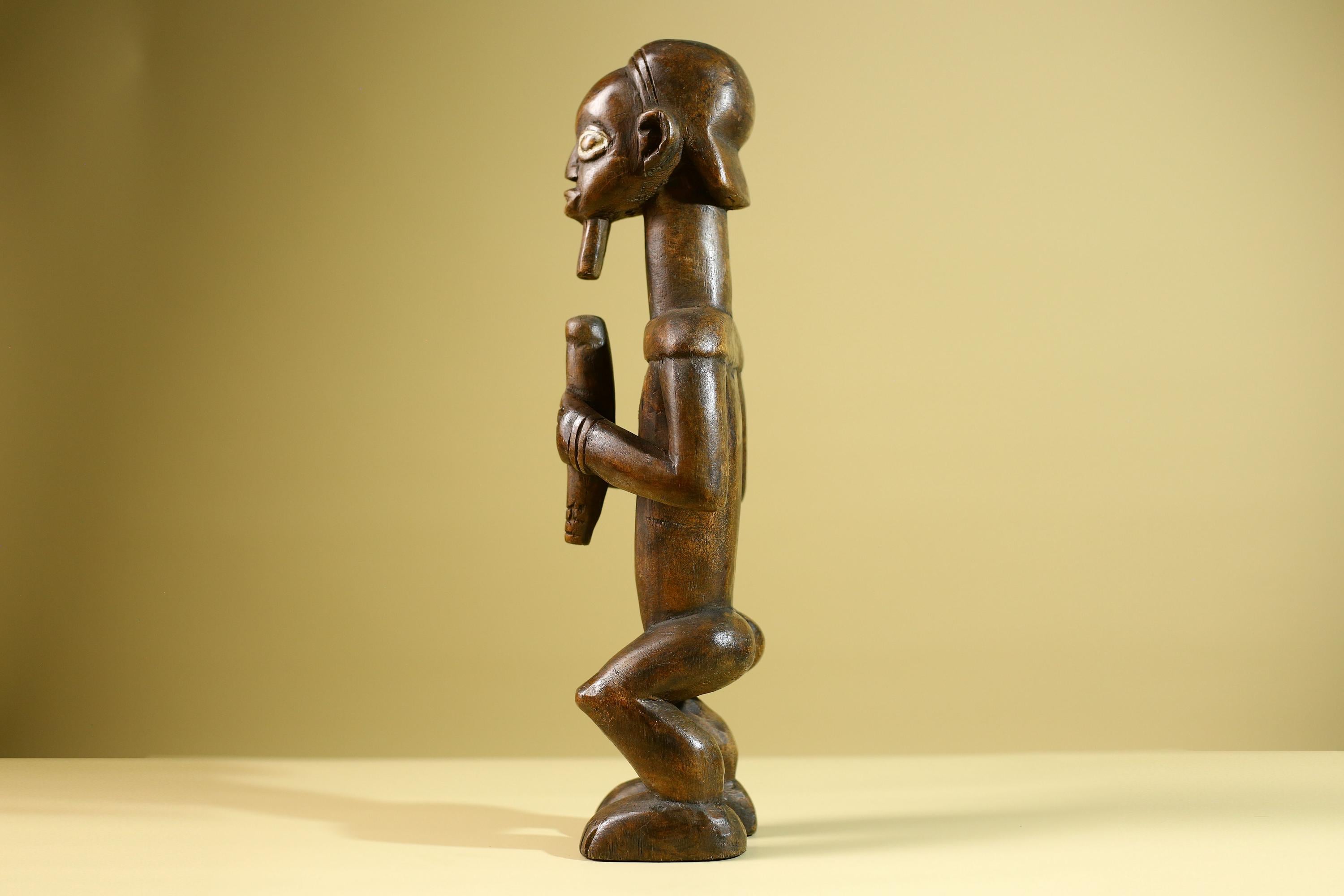 African Tribal Bearded Figure: Hand Carved Wood Cultural Art Sculpture Decor-G5799
