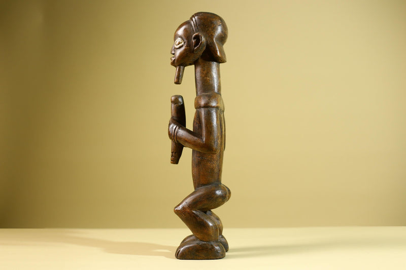 African Tribal Bearded Figure: Hand Carved Wood Cultural Art Sculpture Decor-G5799