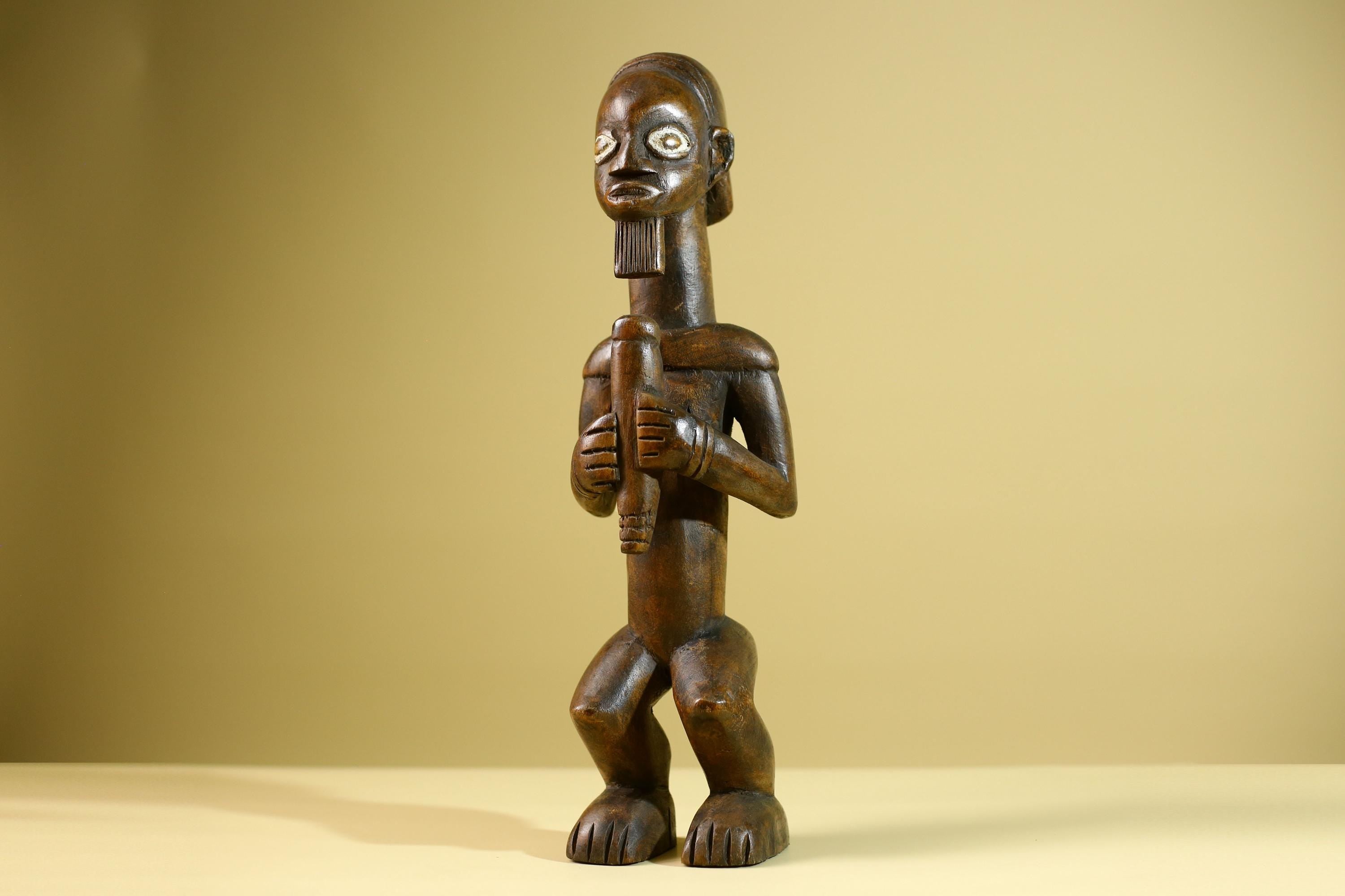 African Tribal Bearded Figure: Hand Carved Wood Cultural Art Sculpture Decor-G5799