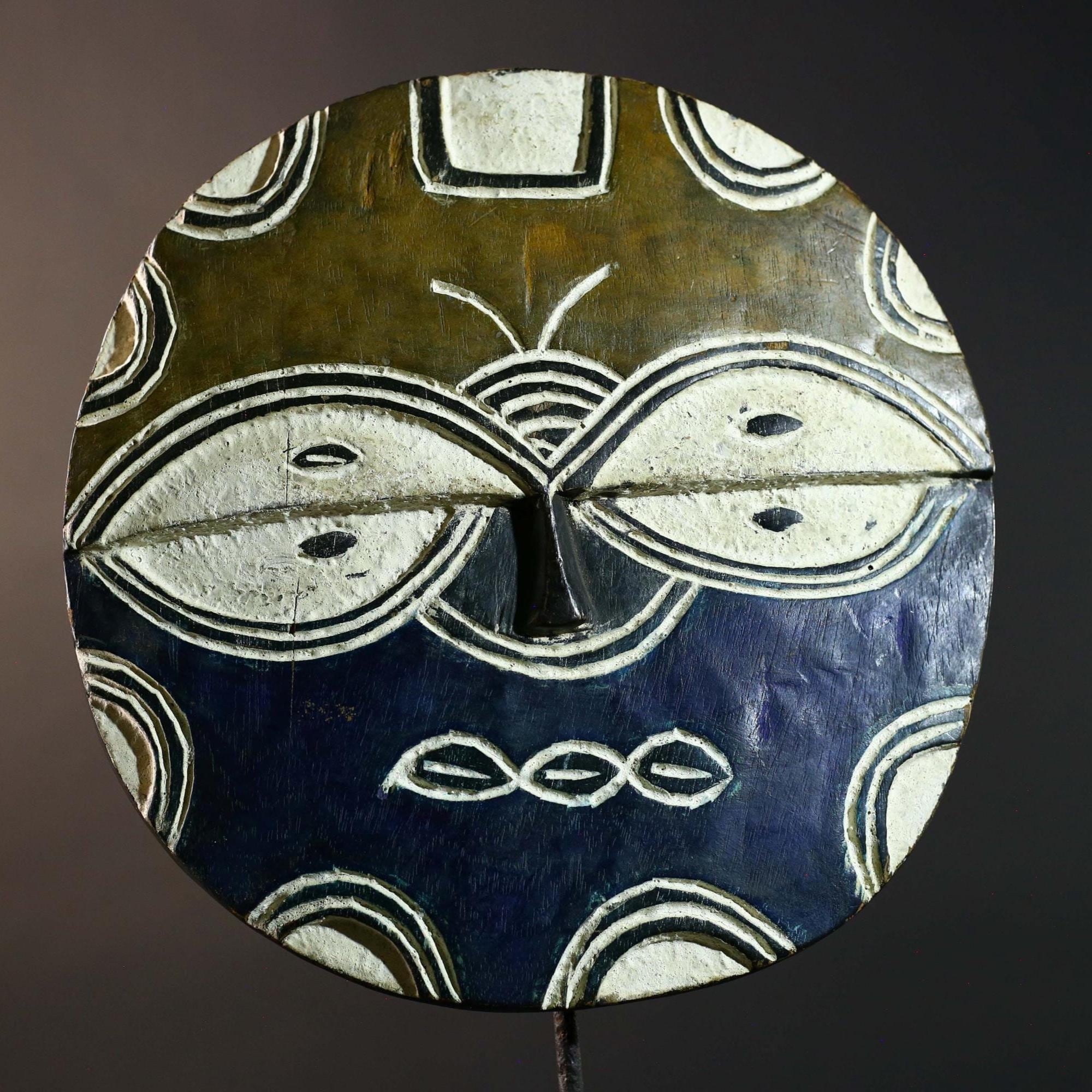 African Bwa Tribal Mask Painted Wood Geometric Wall Art Handmade Burkina Faso Decor Vintage Ethnic African Home Sculpture-G5766