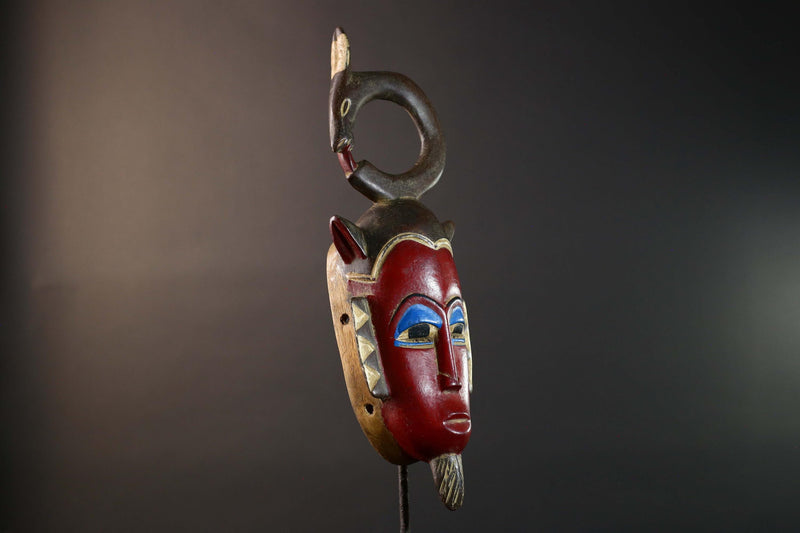 African Guro Serpent Crest Mask Hand Carved Tribal Wood Face West Africa Wall Art Vintage Ethnic Home Decor Collectible Sculpture-G5769