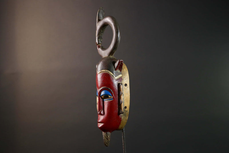 African Guro Serpent Crest Mask Hand Carved Tribal Wood Face West Africa Wall Art Vintage Ethnic Home Decor Collectible Sculpture-G5769