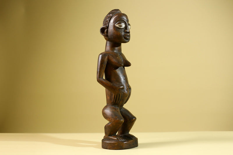 African Tribal Baule Statue: Hand Carved Wood Female Figure Sculpture Home Decor Art-G5806