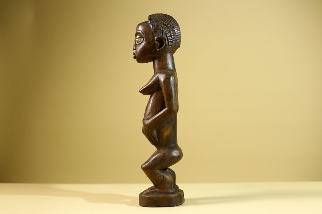 African Tribal Baule Statue: Hand Carved Wood Female Figure Sculpture Home Decor Art-G5806
