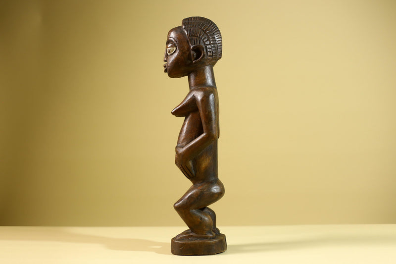African Tribal Baule Statue: Hand Carved Wood Female Figure Sculpture Home Decor Art-G5806