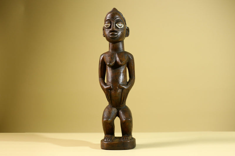 African Tribal Baule Statue: Hand Carved Wood Female Figure Sculpture Home Decor Art-G5806