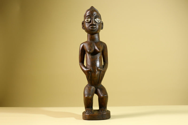 African Tribal Baule Statue: Hand Carved Wood Female Figure Sculpture Home Decor Art-G5806