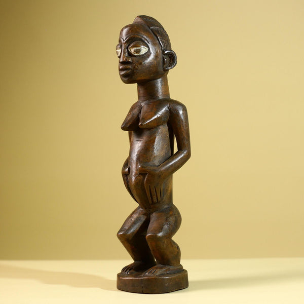 African Tribal Baule Statue: Hand Carved Wood Female Figure Sculpture Home Decor Art-G5806