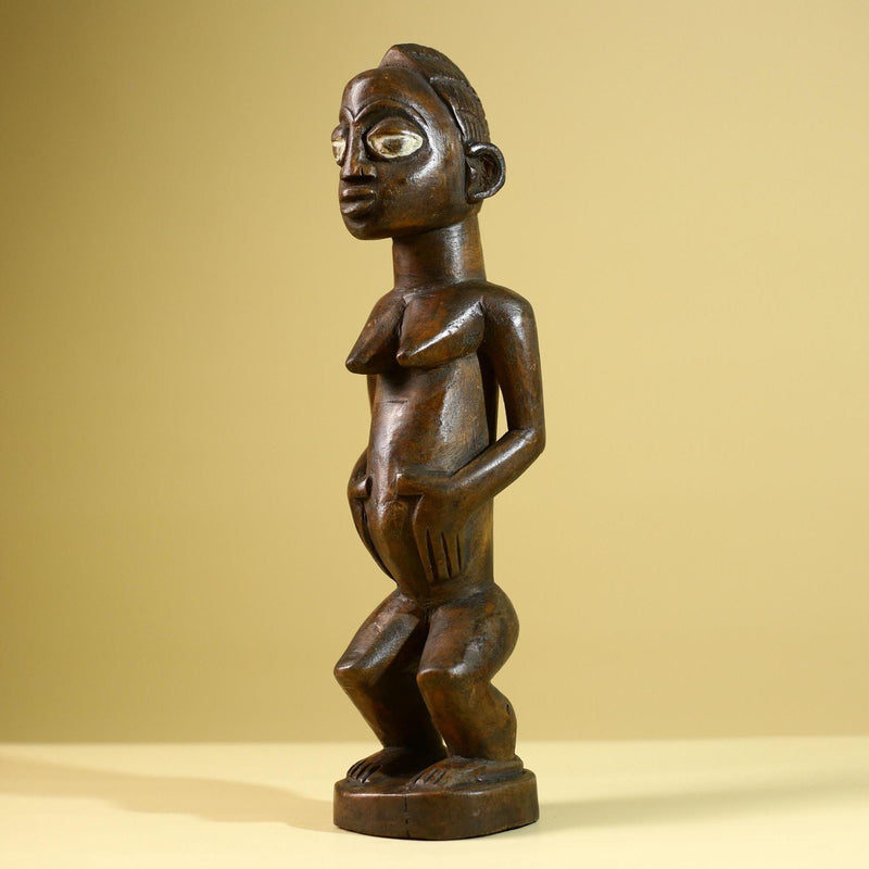 African Tribal Baule Statue: Hand Carved Wood Female Figure Sculpture Home Decor Art-G5806