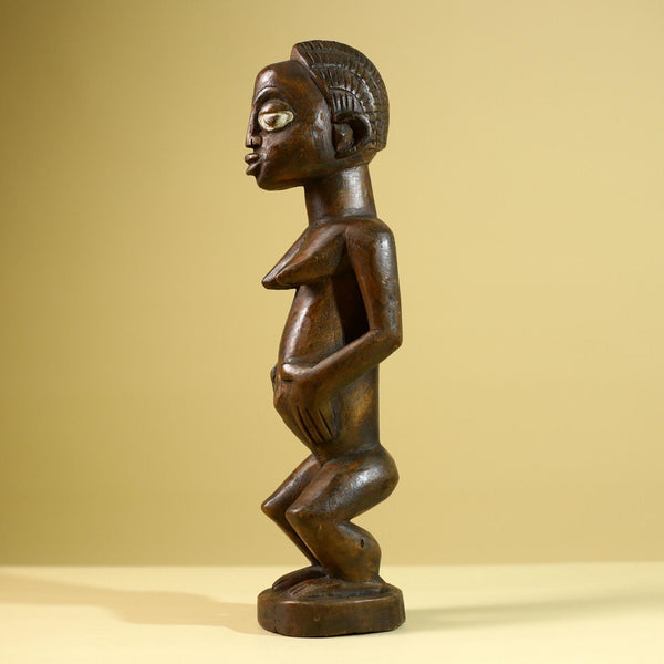 African Tribal Baule Statue: Hand Carved Wood Female Figure Sculpture Home Decor Art-G5806