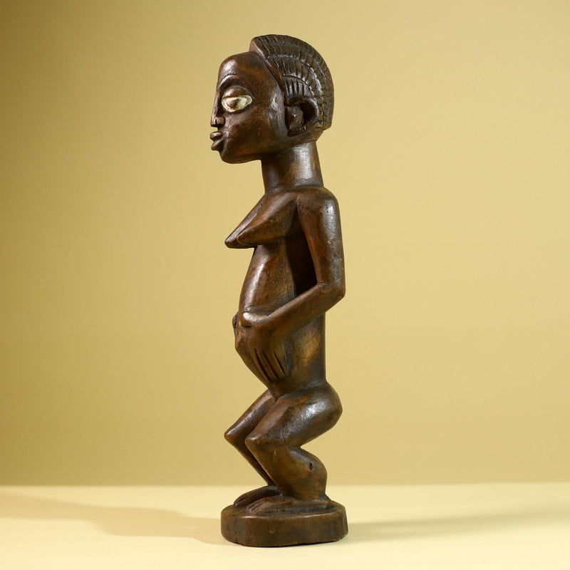 African Tribal Baule Statue: Hand Carved Wood Female Figure Sculpture Home Decor Art-G5806
