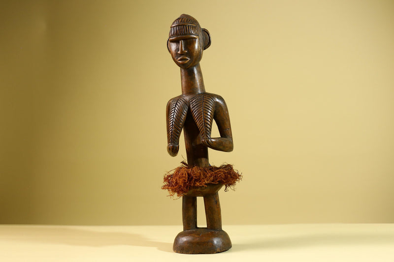 African Baule Tribal Statue Woman Figure Hand Carved Wood Fertility Art Sculpture Home Decor-G5807