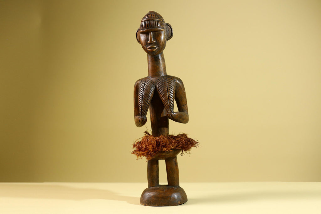 African Baule Tribal Statue Woman Figure Hand Carved Wood Fertility Art Sculpture Home Decor-G5807