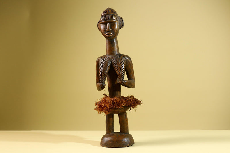 African Baule Tribal Statue Woman Figure Hand Carved Wood Fertility Art Sculpture Home Decor-G5807