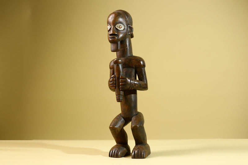 Baule African Statue Fertility Figure Hand Carved Wood Tribal Art Decor from Côte d’Ivoire Brown Sculpture Collectible-G5808
