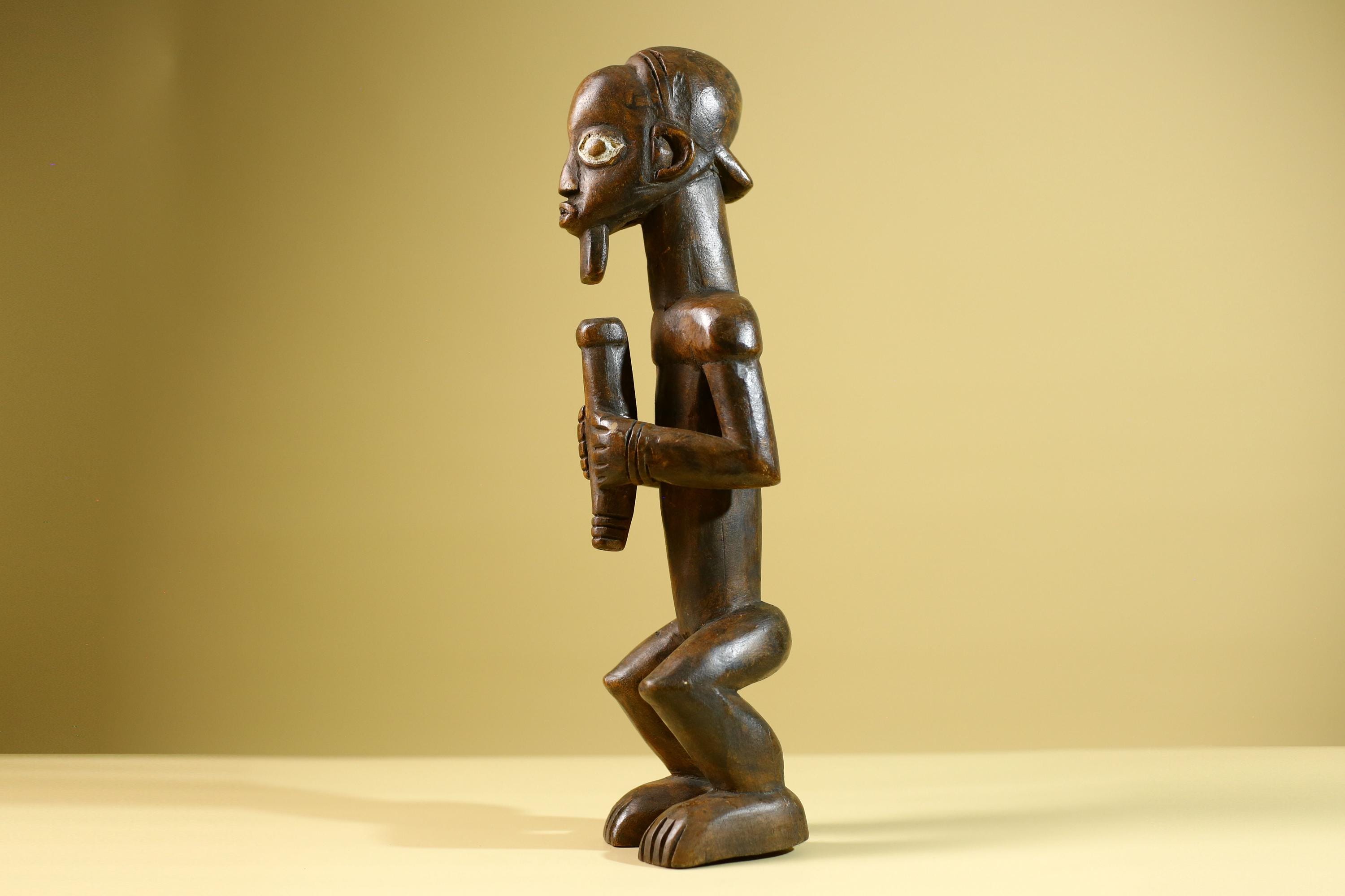 Baule African Statue Fertility Figure Hand Carved Wood Tribal Art Decor from Côte d’Ivoire Brown Sculpture Collectible-G5808