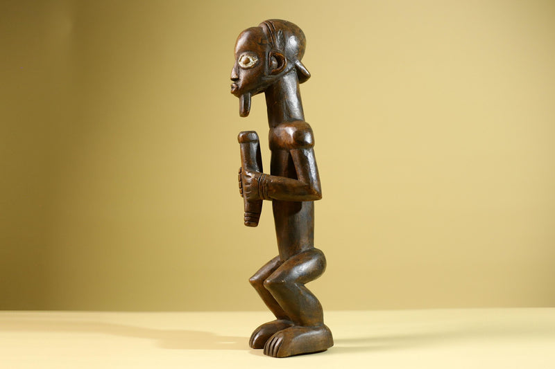 Baule African Statue Fertility Figure Hand Carved Wood Tribal Art Decor from Côte d’Ivoire Brown Sculpture Collectible-G5808