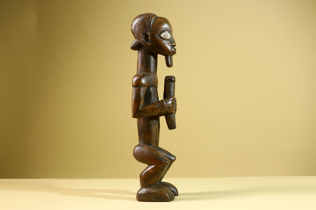 Baule African Statue Fertility Figure Hand Carved Wood Tribal Art Decor from Côte d’Ivoire Brown Sculpture Collectible-G5808