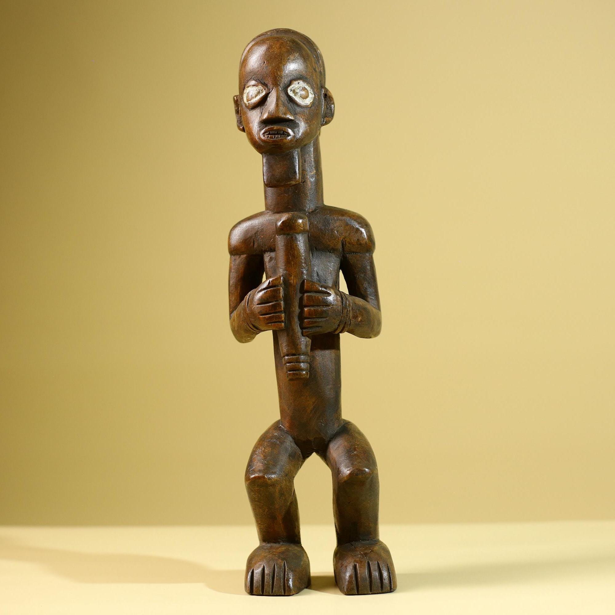 Baule African Statue Fertility Figure Hand Carved Wood Tribal Art Decor from Côte d’Ivoire Brown Sculpture Collectible-G5808