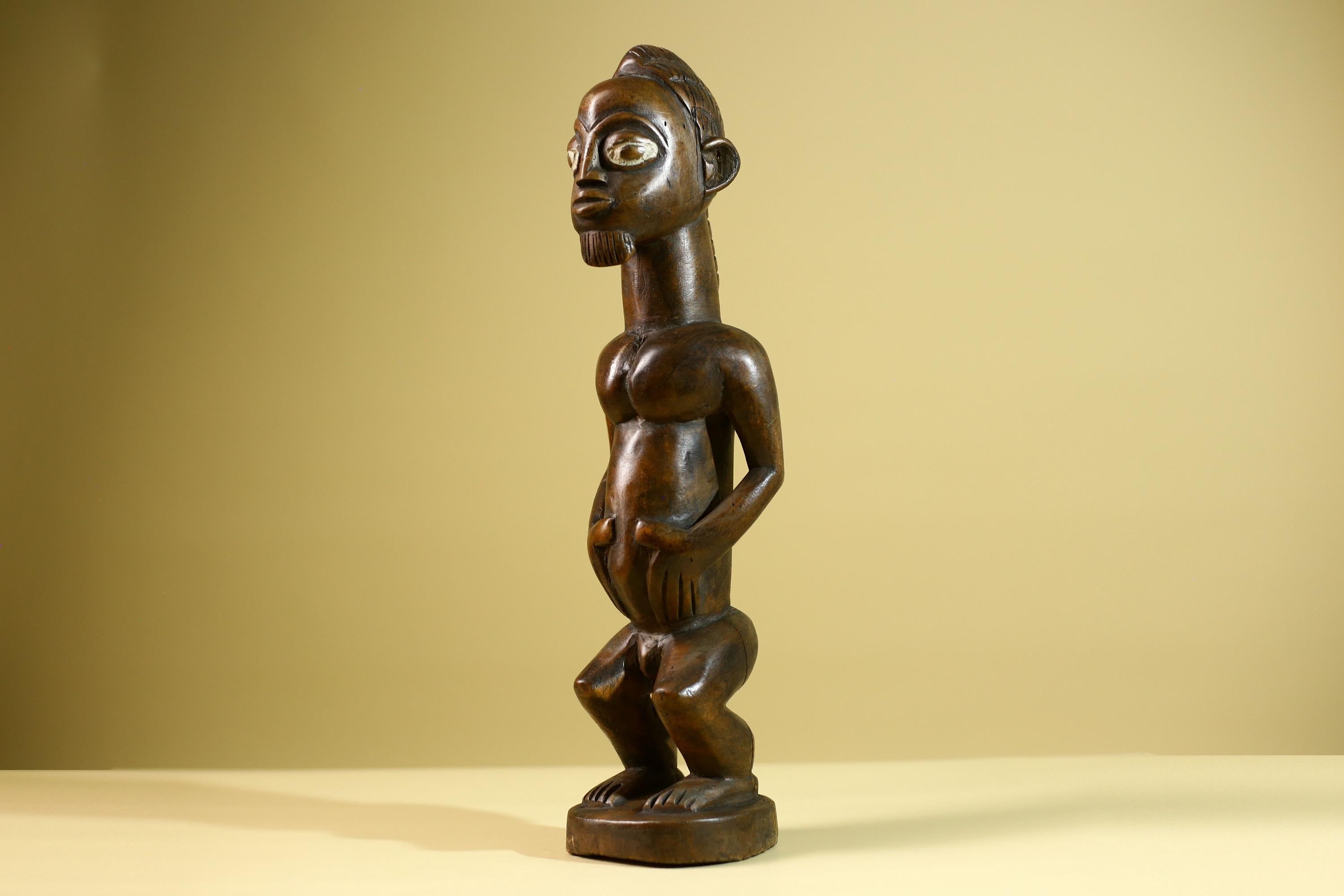 African Baule Fertility Statue – Hand Carved Wood Tribal Art Decor Figure from Côte d’Ivoire West Africa-G5809