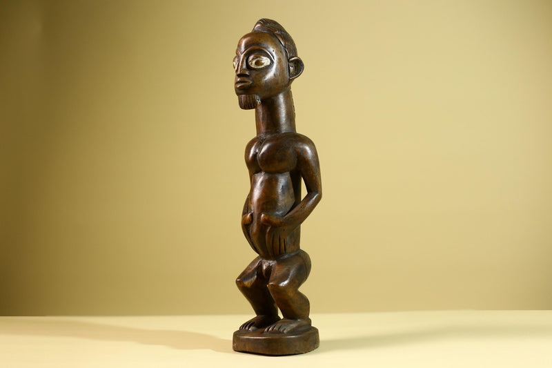 African Baule Fertility Statue – Hand Carved Wood Tribal Art Decor Figure from Côte d’Ivoire West Africa-G5809