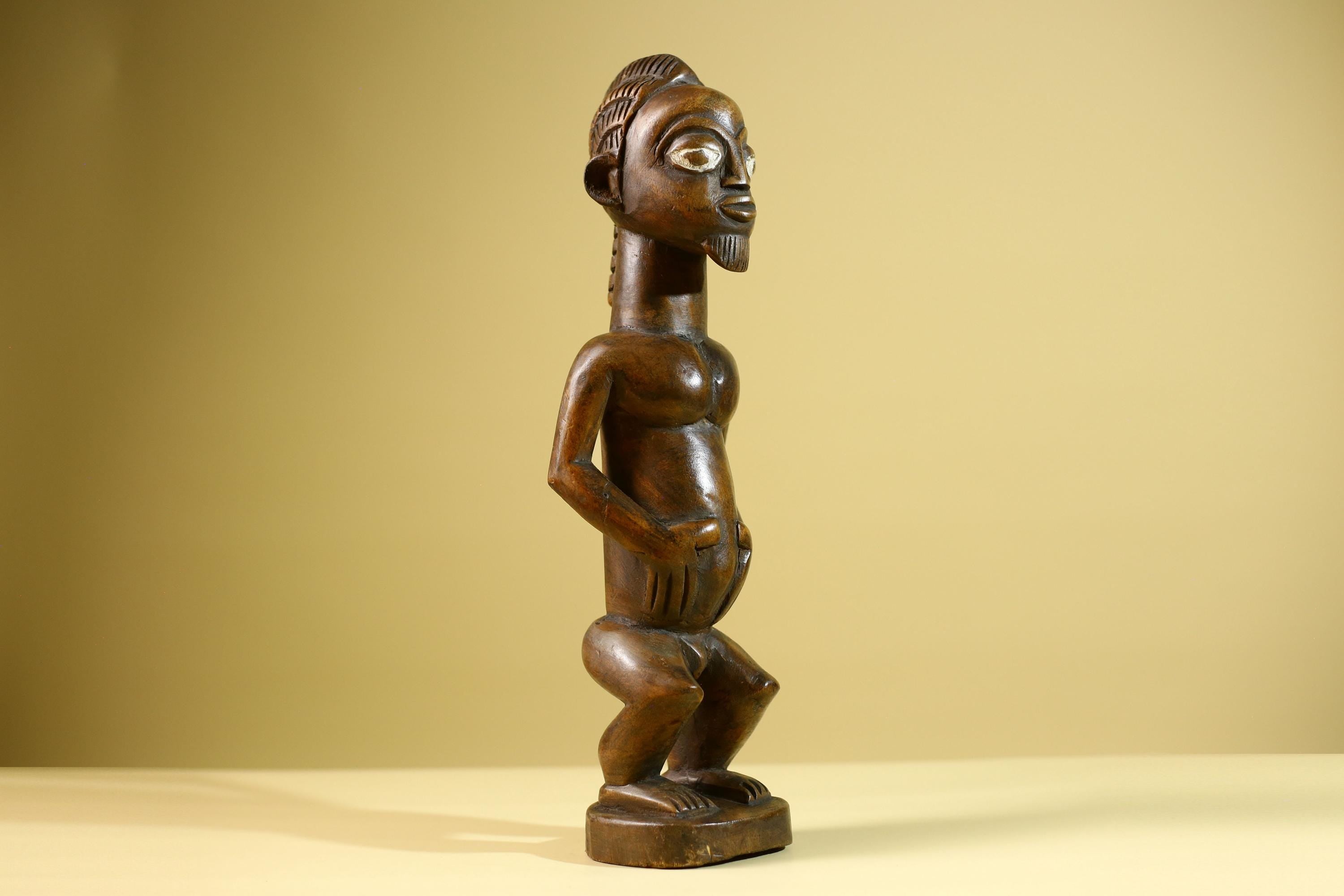 African Baule Fertility Statue – Hand Carved Wood Tribal Art Decor Figure from Côte d’Ivoire West Africa-G5809