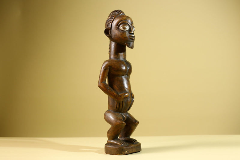 African Baule Fertility Statue – Hand Carved Wood Tribal Art Decor Figure from Côte d’Ivoire West Africa-G5809