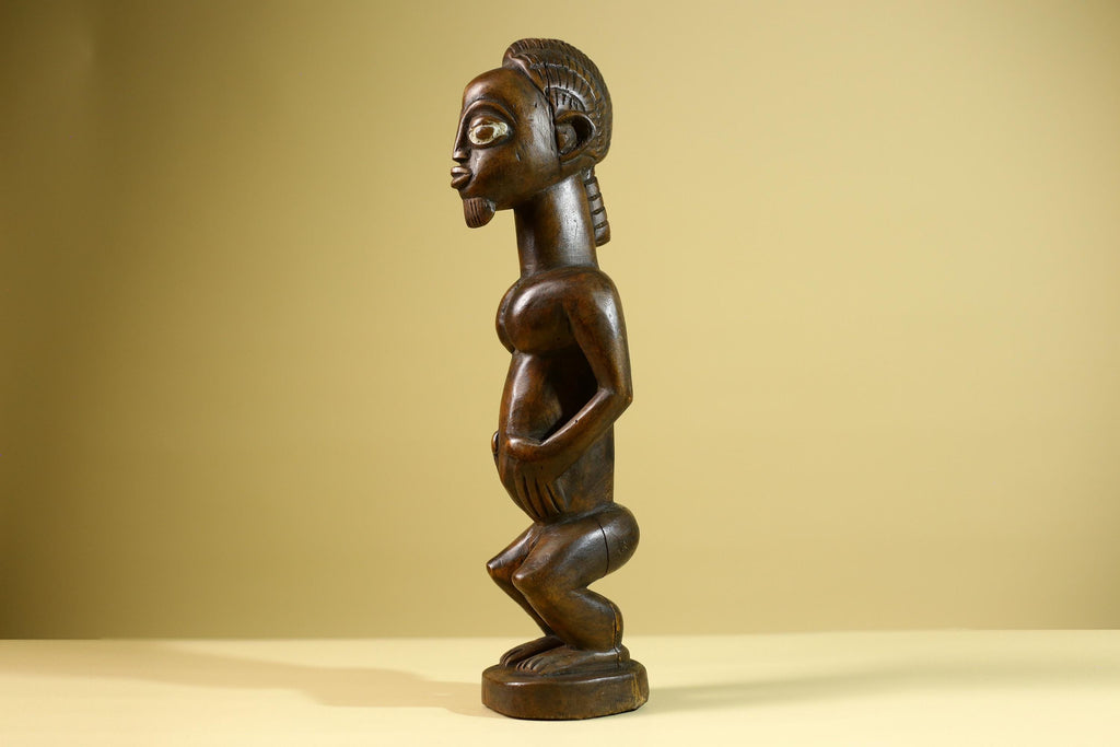 African Baule Fertility Statue – Hand Carved Wood Tribal Art Decor Figure from Côte d’Ivoire West Africa-G5809