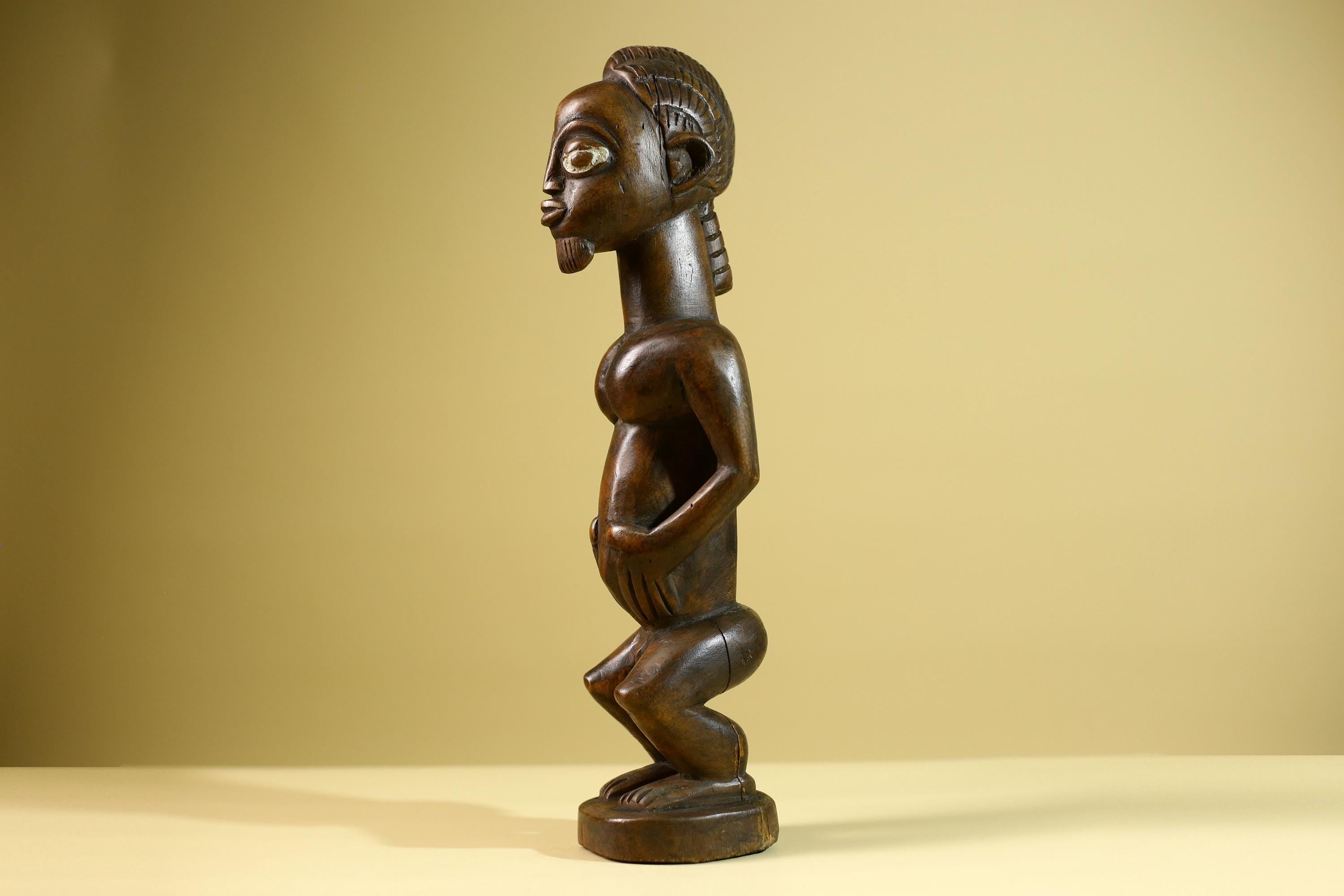 African Baule Fertility Statue – Hand Carved Wood Tribal Art Decor Figure from Côte d’Ivoire West Africa-G5809