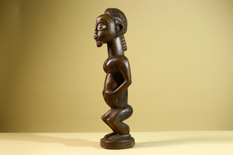 African Baule Fertility Statue – Hand Carved Wood Tribal Art Decor Figure from Côte d’Ivoire West Africa-G5809