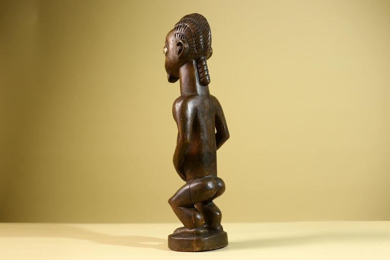 African Baule Fertility Statue – Hand Carved Wood Tribal Art Decor Figure from Côte d’Ivoire West Africa-G5809