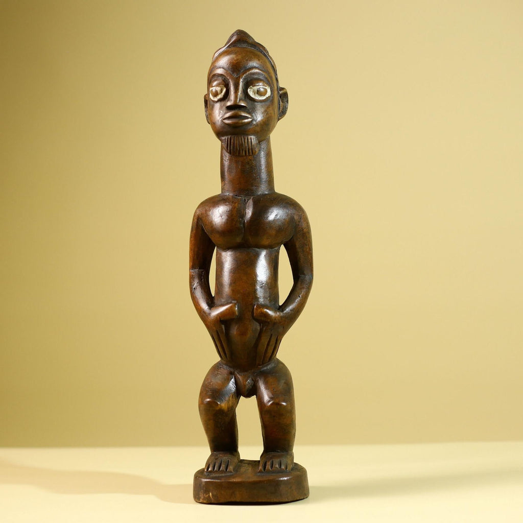 African Baule Fertility Statue – Hand Carved Wood Tribal Art Decor Figure from Côte d’Ivoire West Africa-G5809