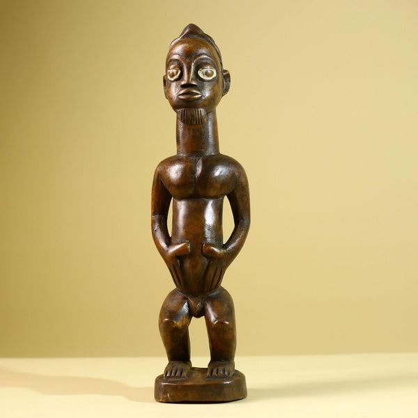 African Baule Fertility Statue – Hand Carved Wood Tribal Art Decor Figure from Côte d’Ivoire West Africa-G5809