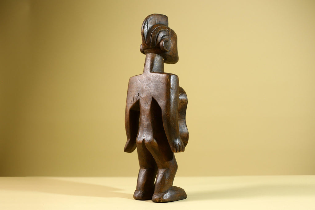 African Tribal Container Figure Hand Carved Wood Baule Style Decorative Storage Box West African Art-G5810