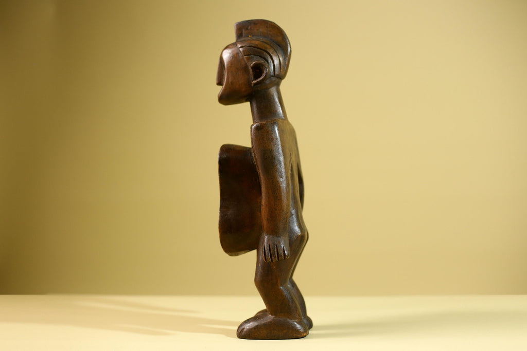 African Tribal Container Figure Hand Carved Wood Baule Style Decorative Storage Box West African Art-G5810