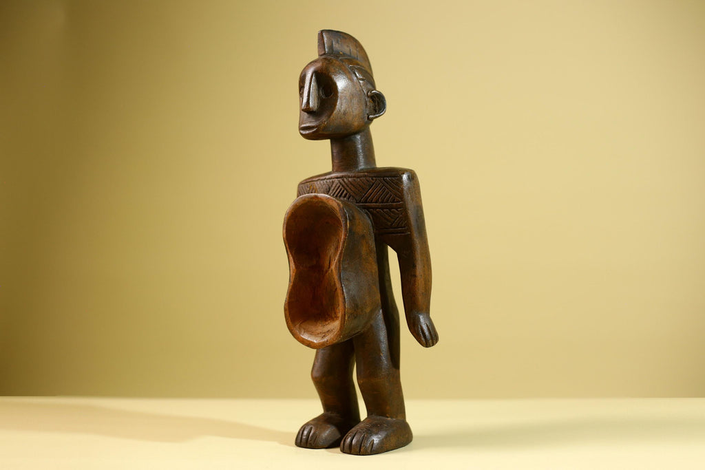 African Tribal Container Figure Hand Carved Wood Baule Style Decorative Storage Box West African Art-G5810