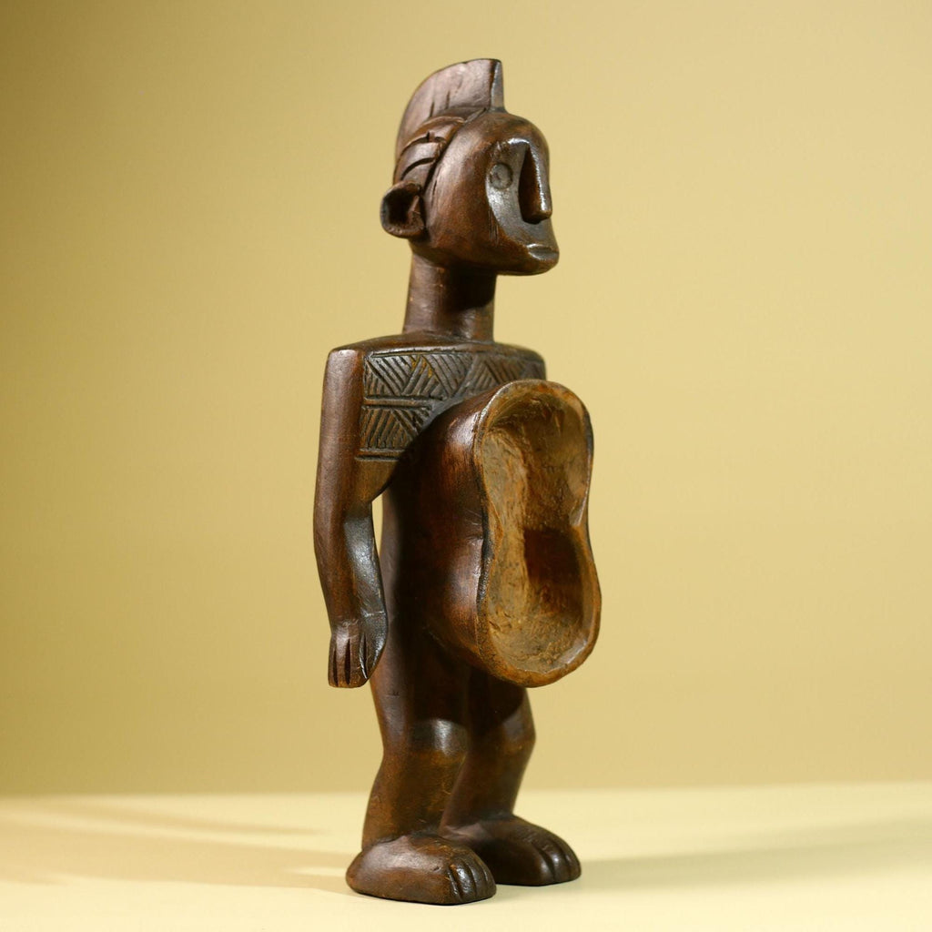 African Tribal Container Figure Hand Carved Wood Baule Style Decorative Storage Box West African Art-G5810