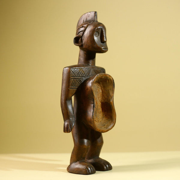 African Tribal Container Figure Hand Carved Wood Baule Style Decorative Storage Box West African Art-G5810