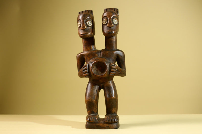 Yoruba African Twin Figure Hand Carved Wood Statue Tribal Fertility Art Decor West Africa Sculpture Vintage Home Decoration-G5811