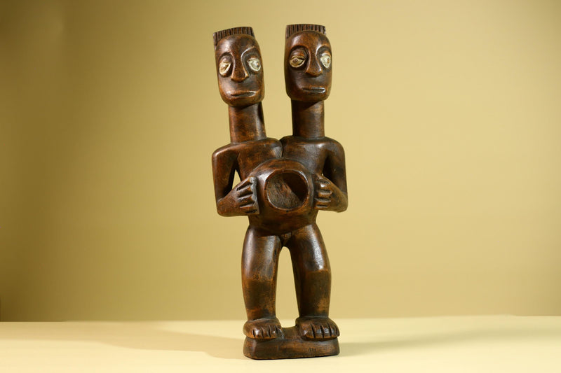 Yoruba African Twin Figure Hand Carved Wood Statue Tribal Fertility Art Decor West Africa Sculpture Vintage Home Decoration-G5811