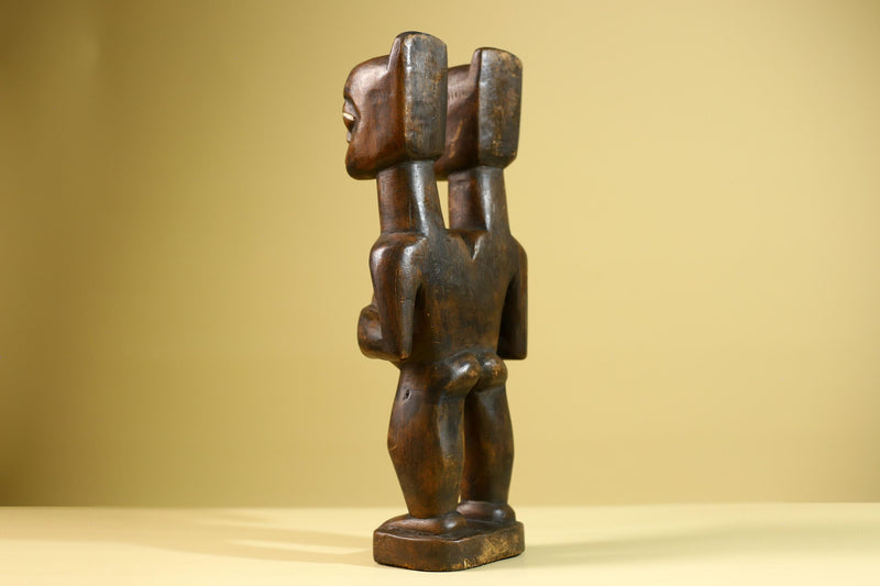 Baule African Twin Figure Statue Hand Carved Wood Tribal Fertility Art Decor West Africa Vintage Sculpture Home Collectible-G5812