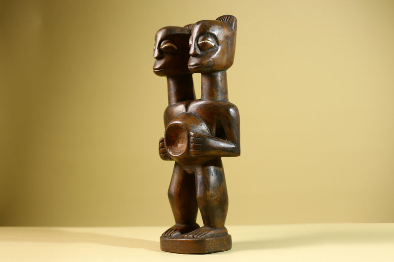 Baule African Twin Figure Statue Hand Carved Wood Tribal Fertility Art Decor West Africa Vintage Sculpture Home Collectible-G5812