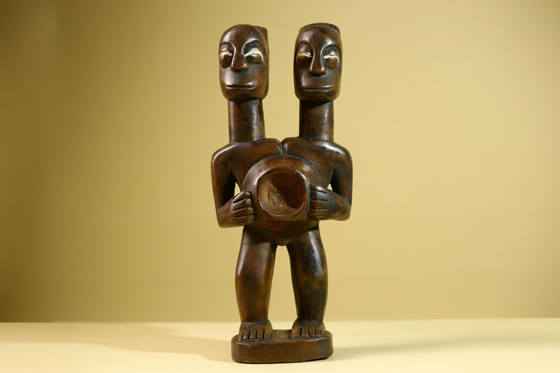 Baule African Twin Figure Statue Hand Carved Wood Tribal Fertility Art Decor West Africa Vintage Sculpture Home Collectible-G5812