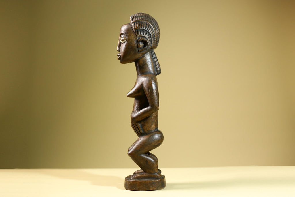 African Baule Female Statue Tribal Wood Fertility Figure Côte d’Ivoire West Africa Carved Sculpture Ancestral Art Decor-G5813