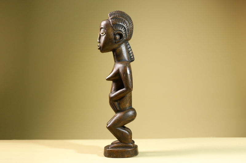 African Baule Female Statue Tribal Wood Fertility Figure Côte d’Ivoire West Africa Carved Sculpture Ancestral Art Decor-G5813