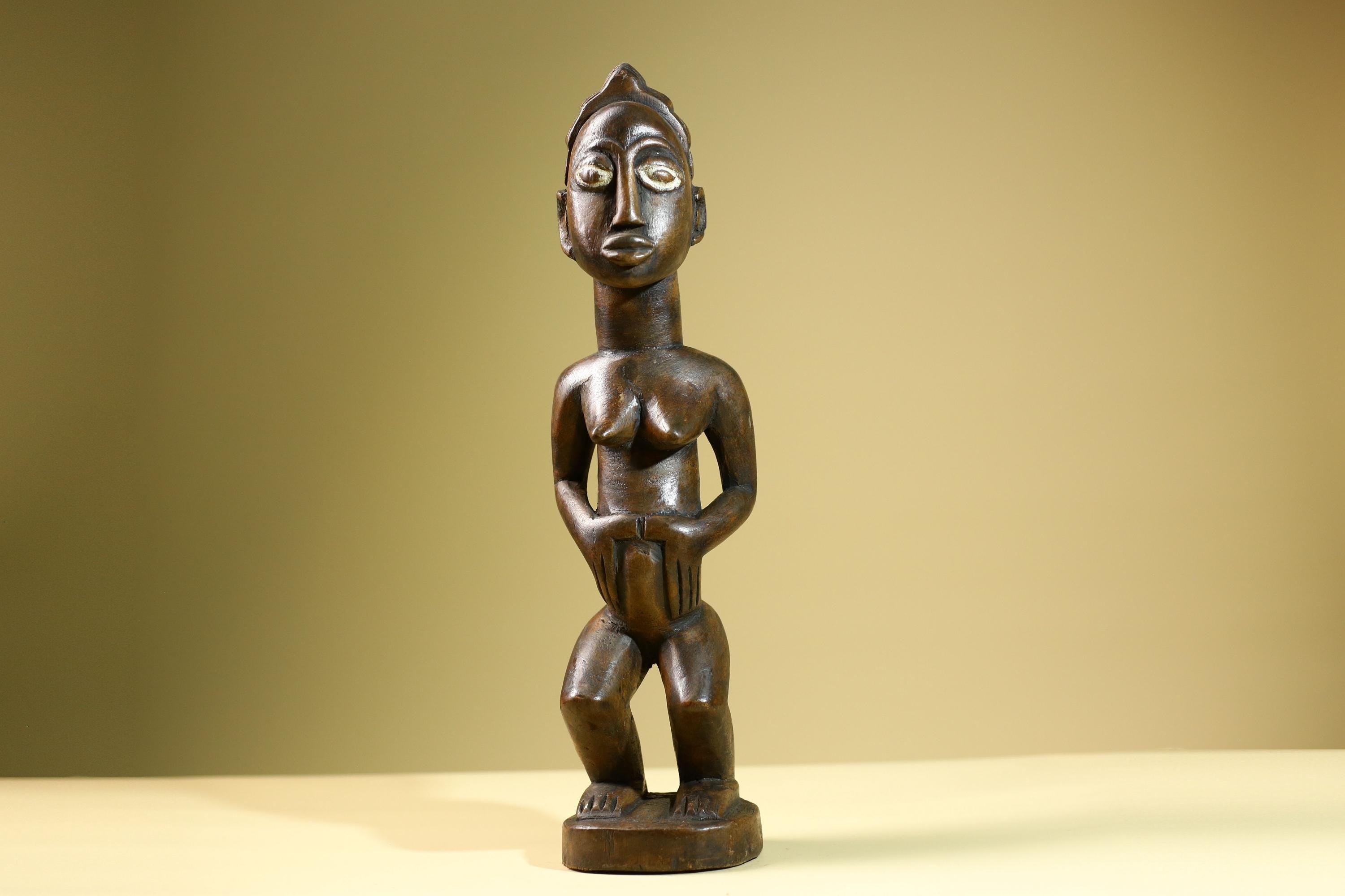 African Baule Female Statue Tribal Wood Fertility Figure Côte d’Ivoire West Africa Carved Sculpture Ancestral Art Decor-G5813