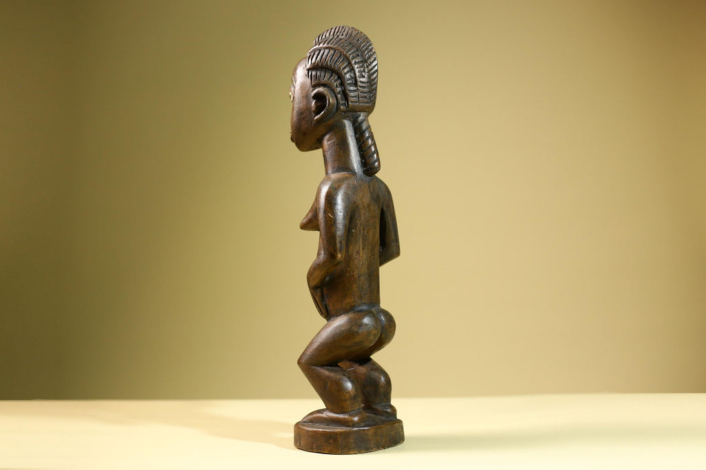 African Baule Female Statue Tribal Wood Fertility Figure Côte d’Ivoire West Africa Carved Sculpture Ancestral Art Decor-G5813