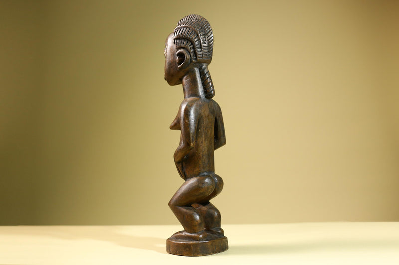 African Baule Female Statue Tribal Wood Fertility Figure Côte d’Ivoire West Africa Carved Sculpture Ancestral Art Decor-G5813
